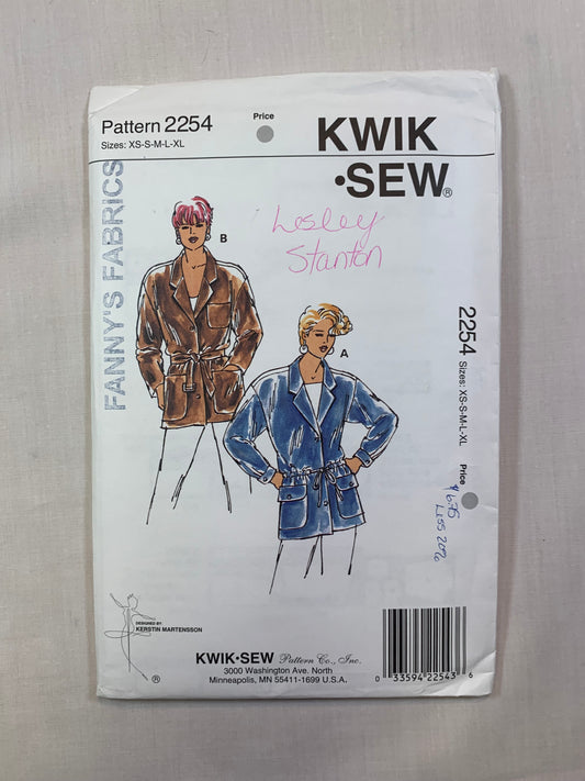 KWIK 2254 Misses' Jackets, Size XS-XL, Uncut, Vintage 1993
