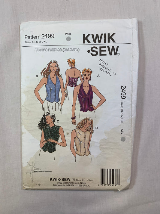 KWIK 2499 Misses' Tops, Size XS-S, Cut, Vintage 1995