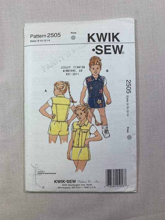 KWIK 2505 Girls' Vest, Skort, Size 8-14, Uncut, Vintage 1996