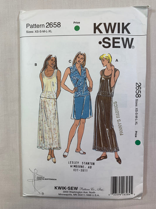 KWIK 2658 Misses' Skirts, Tops, Size XS-XL, Uncut, Vintage 1997