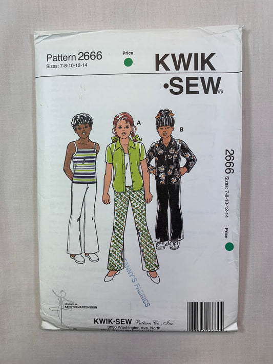 KWIK 2666 Girls' Pants, Blouse, Camisole, Size 7-14, Uncut, Vintage 1997