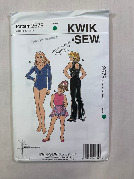 KWIK 2679 Girls' Skirt, Pants, Leotards, Size 8-14, Uncut, Vintage 1997