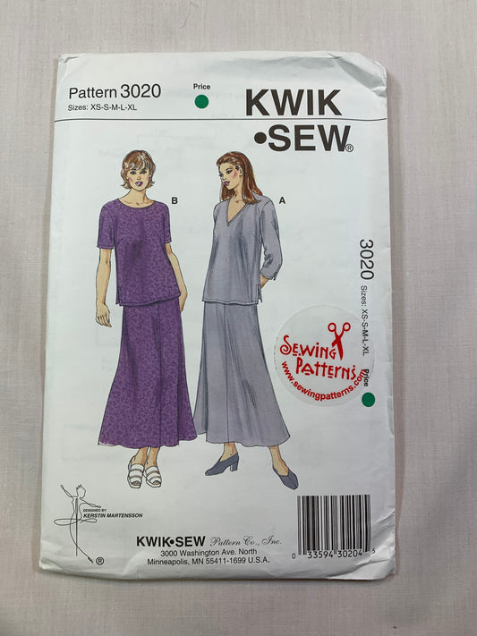 KWIK 3020 Misses' Skirts, Tops, Size XS-XL, Uncut, 2001