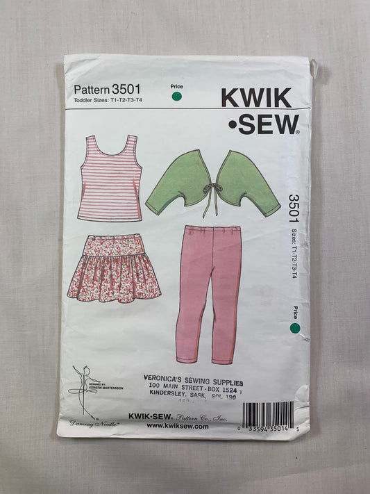 KWIK 3501 Toddlers' Top, Bolero, Skirt, Leggings, Size 1-4, Uncut, 2007