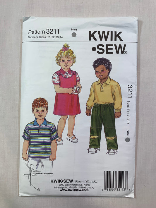 KWIK 3211 Toddlers' Boys' Girls' Top, Pants, Jumper, Size 1-4, Uncut, 2003