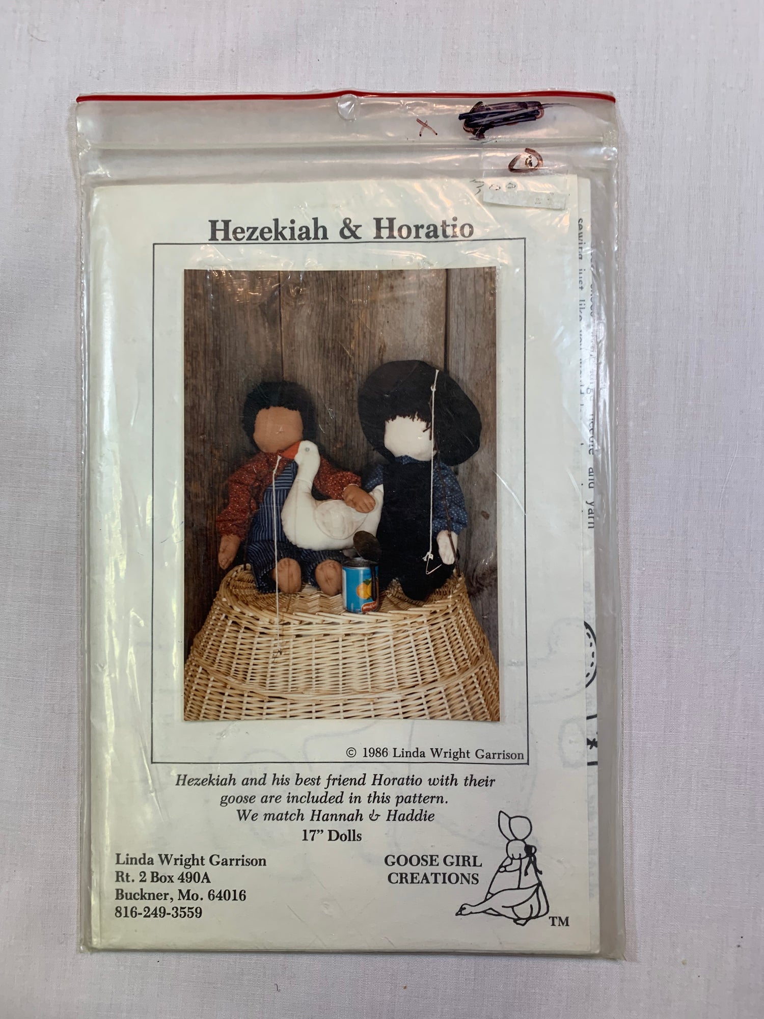 Goose Girl Creations Crafts Stuffed Hezekiah, Horatio, Goose, 17" Dolls, Uncut, Vintage 1986
