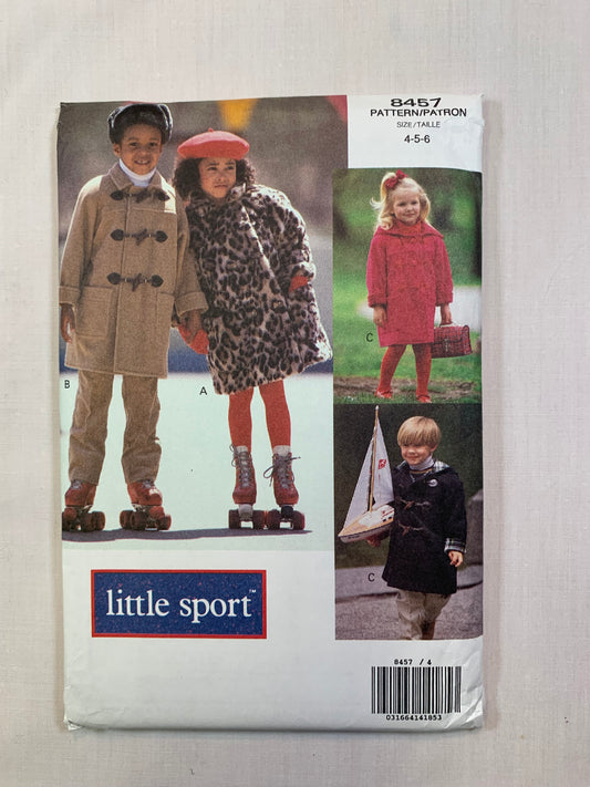 Vogue 8457 Girls' Boys' Children's Coat, Size 4-6, Uncut, Vintage 1992