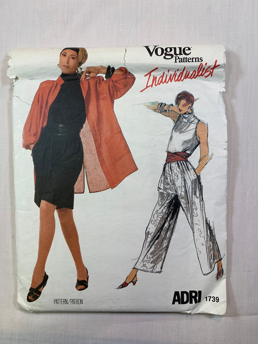 Vogue 1739, Misses' Jacket, Top, Shorts, Pants, Belt, Size 12, Uncut, Vintage 1986