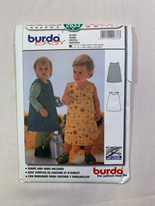 Burda Sewing Pattern 2633 Toddlers'/Infant's/Baby Girls' Dress, Semi-Fitted, Sleeveless, Size 12 Mths-5, Uncut, 2017