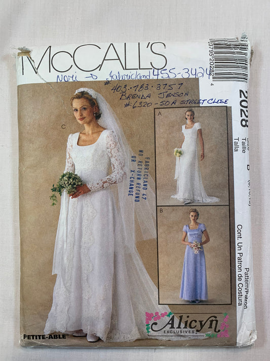 McCall's 2028 Misses' Gowns, Dress, Bridesmaid, Size 8-12, Cut, Vintage 1999