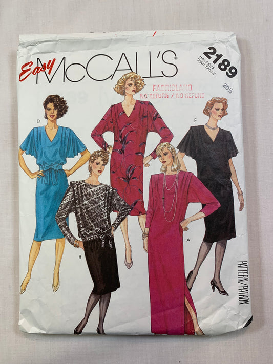 McCall's 2189 Misses' Dress, Top, Skirt, Tie Belt, Size 20 1/2, Cut, Vintage 1985