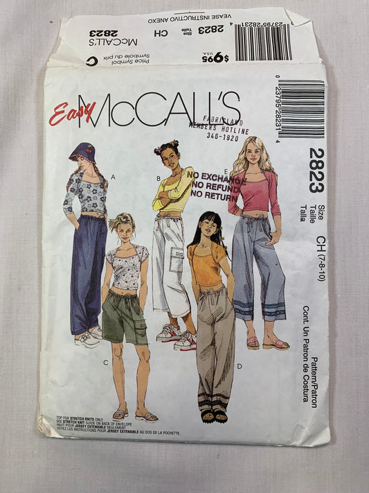 McCall's 2823 Girls' Top, Pants, Size 7-10, Uncut, 2000