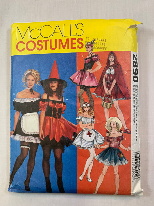 McCall's 2890 Misses' Costumes, Halloween, Witch, Nurse, Maid, Red Riding Hood, Dancer, Cowgirl, Size 4-10, Cut,2000