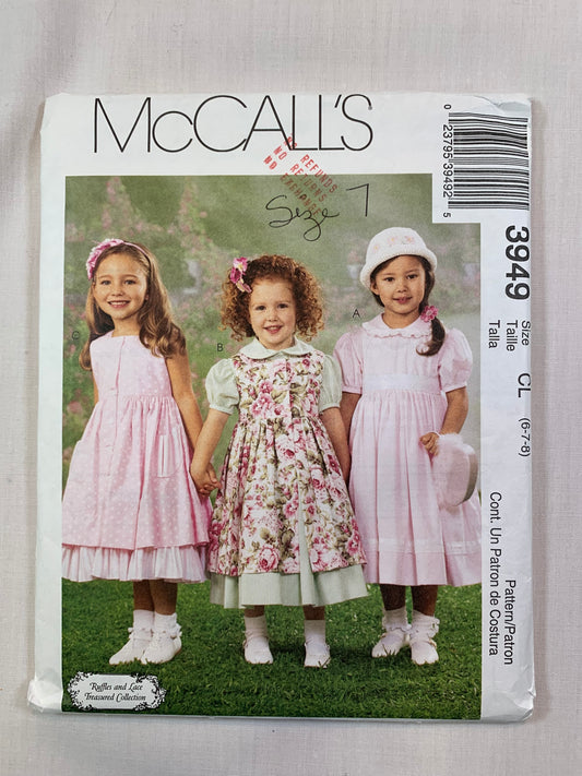 McCall's 3949 Girls' Dress, Pinafore, Petticoat, Size 6-7, Cut, 2003