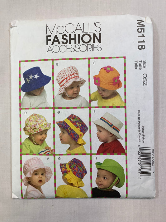 McCall's M5118 Infants' Hats, Size 18"-20", Uncut, 2006
