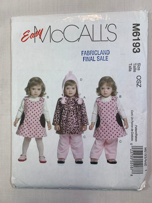 McCall's M6193 Infants' Jacket, Jumper, Pants, Hat, Size S-L, Cut, 2010