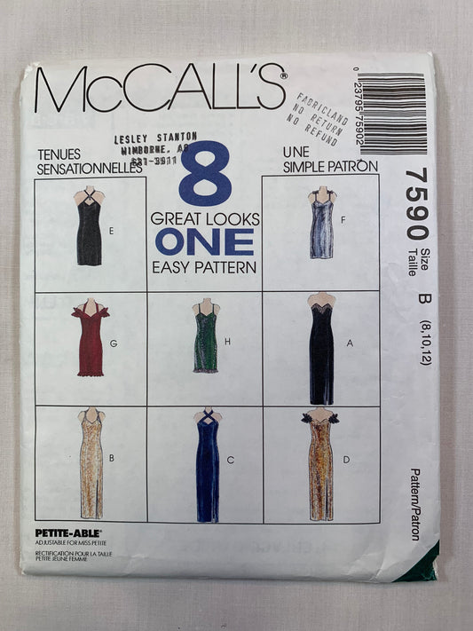 McCall's 7590 Misses' Dresses, Size 8-12, Uncut, Vintage 1995