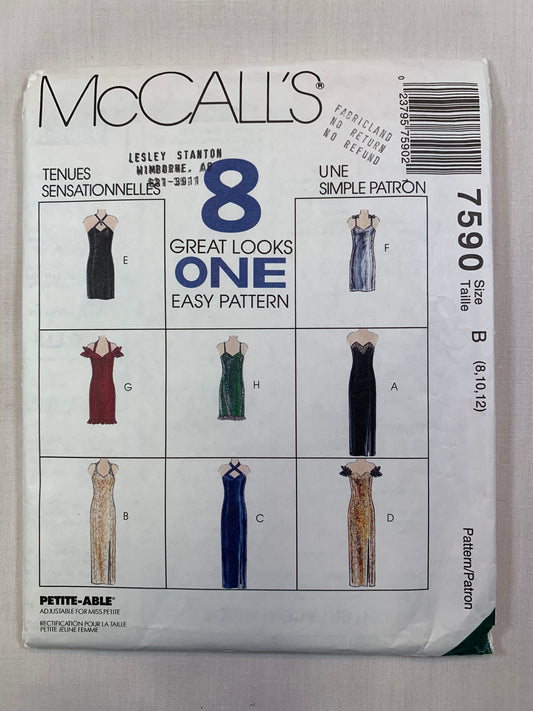 McCall's 7590 Misses' Dresses, Size 8-12, Uncut, Vintage 1995