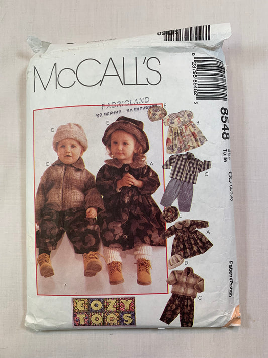 McCall's 8548 Toddlers' Unlined Jacket, Dress, Pants, Cap, Hat, Size 2-4, Cut, Vintage 1996