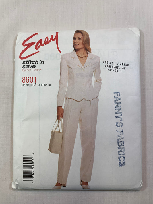 McCall's 8601 Stitch 'N Save Jacket, Pants, Size 8-14, Uncut, Vintage 1997