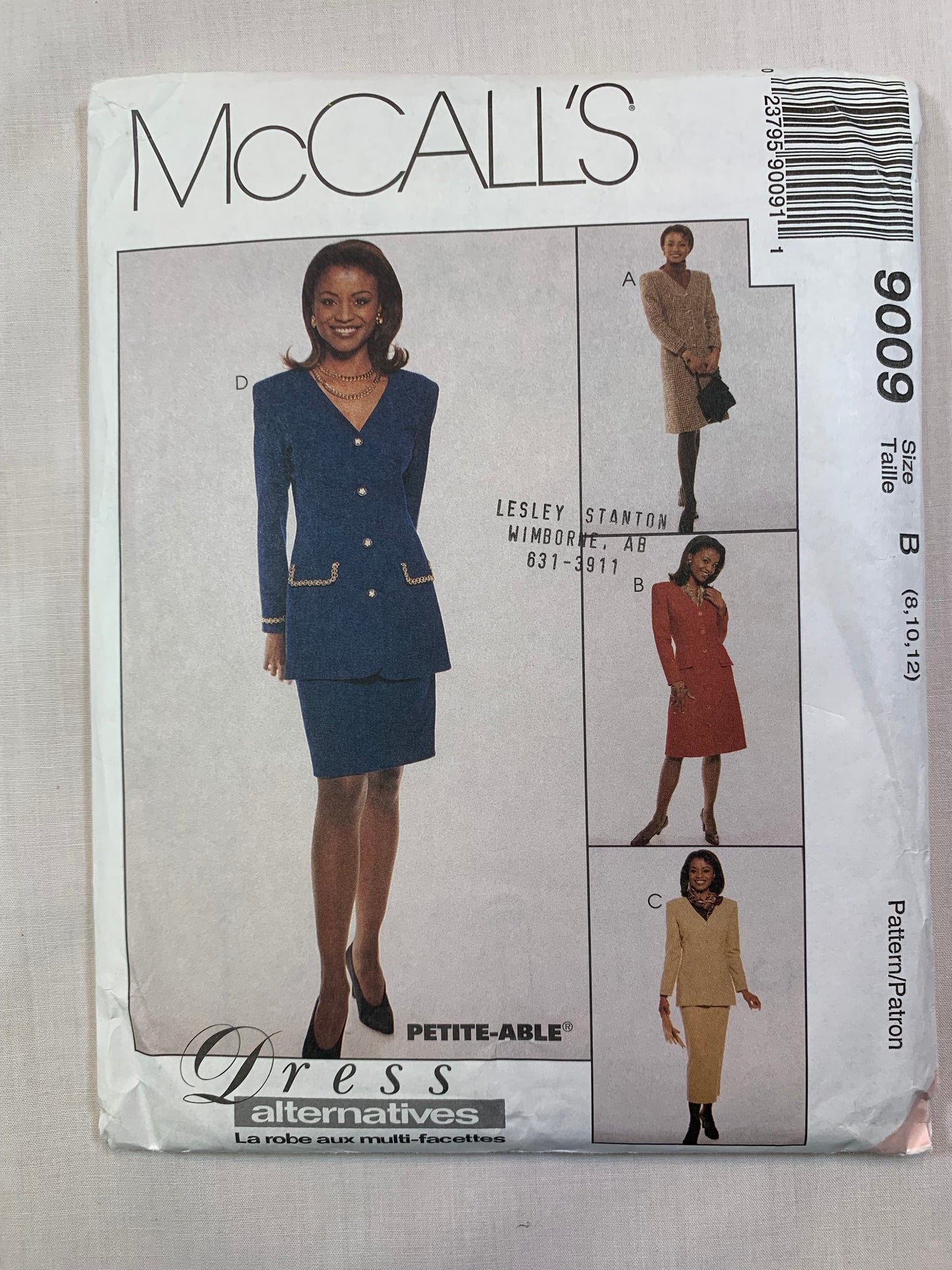 McCall's Sewing Pattern 9009 Misses' Unlined Jacket, Dress, Skirt, Two Lengths, Semi-Fitted, Princess Seams, Zipper Back, Size 8-12, Uncut, Vintage 19977