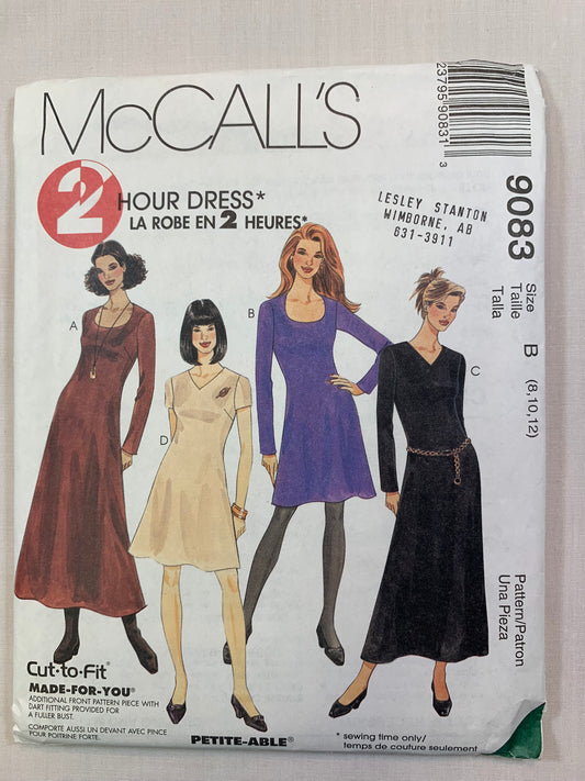 McCall's 9083 Misses' Dresses, Size 8-12, Uncut, Vintage 1997