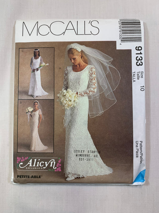 McCall's 9133 Misses' Bridal Gowns, Dress, Size 10, Uncut, Vintage 1997