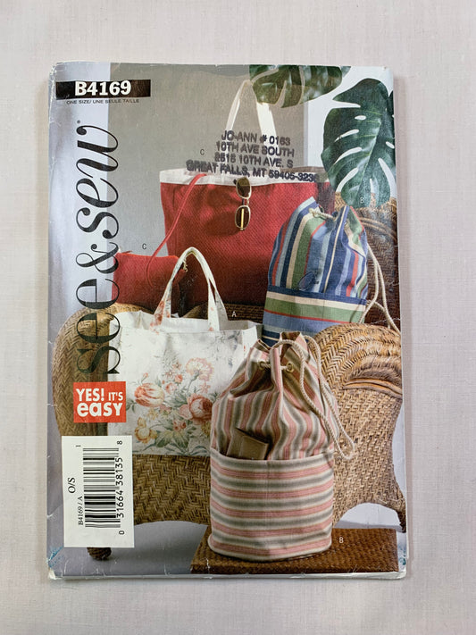 Butterick B4169 Crafts, Fashion Bags, Beach Bags, Uncut, 2004