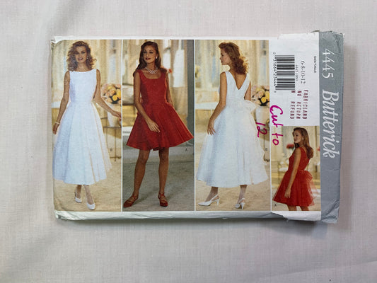 Butterick 4445 Misses' Dress Size 6-12, Cut, Vintage 1996