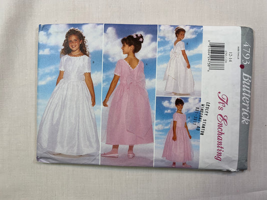 Butterick 4793 Girls' Dress, Size 12-14, Uncut, Vintage 1996