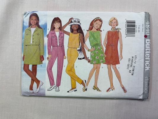 Butterick 4840 Girls' Jacket, Dress, Top, Skirt, Pants, Scarf, Size 7-10, Uncut, Vintage 1997