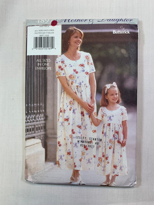 Butterick 4897 Mother & Daughter, Misses'/Girls' Dress, Headband, All Sizes, Uncut, Vintage 1997