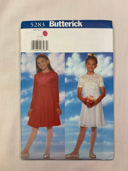 Butterick 5283 Girls' Dress, Size 12-14, Uncut, Vintage 1997