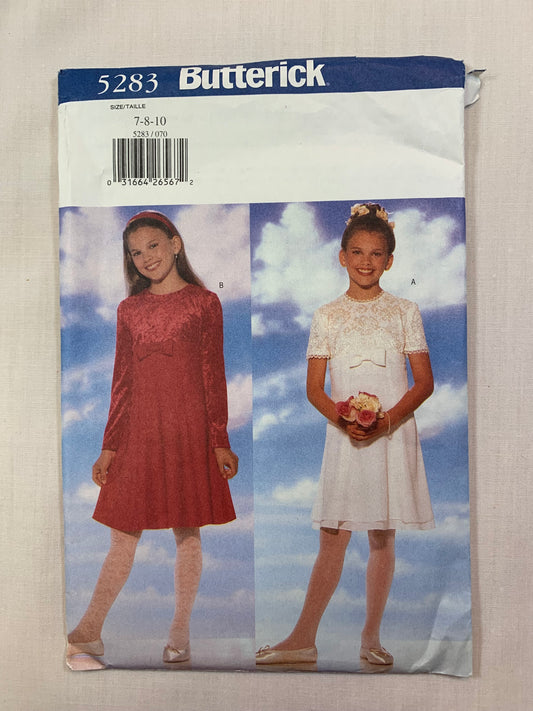 Butterick 5283 Girls' Dress, Size 7-10, Uncut, Vintage 1997