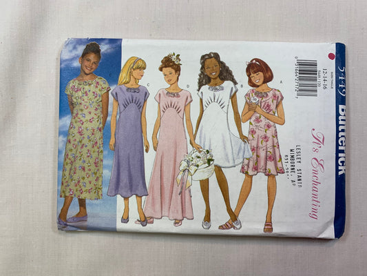 Butterick 5449 Girls' Dress, Size 12-16, Uncut, Vintage 1998