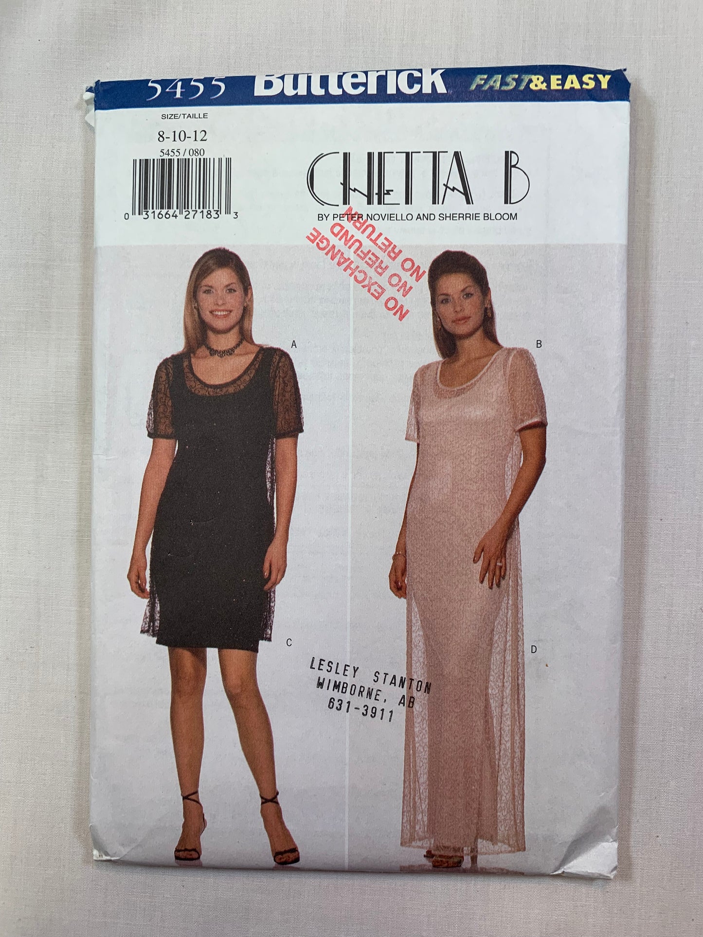Butterick 5455 Misses' Petite Dress, Underdress, Size 8-12, Uncut, Vintage 1998