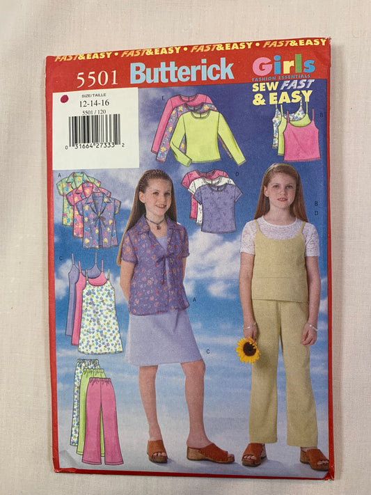 Butterick 5501 Girls' Dress, Top, Pants, Size 12-16, Uncut, Vintage 1998