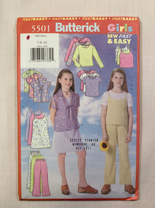 Butterick 5501 Girls' Dress, Top, Pants, Size 7-10, Uncut, Vintage 1998