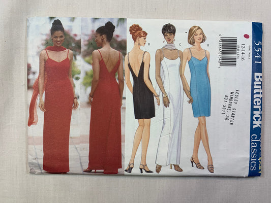 Butterick 5541 Misses'/Misses' Petite Dress, Scarf, Size 12-16, Uncut, Vintage 1998