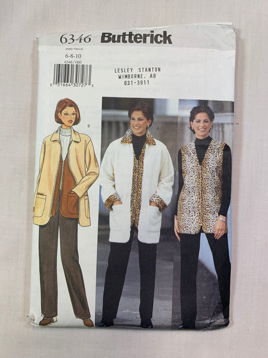 Butterick 6346 Misses' Petite Jacket, Vest, Pants, Size 6-10, Uncut, Vintage 1999