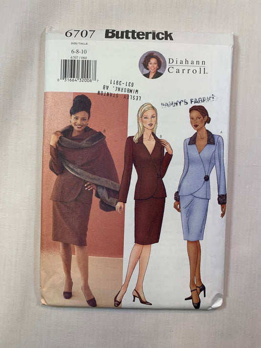 Butterick 6707 Misses'/Misses' Petite Lined Jacket, Skirt, Stole, Size 6-10, Uncut, 2000