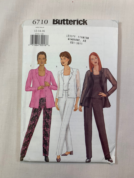 Butterick 6710 Misses'/Misses' Petite Shirt, Camisole, Pants, Size 12-16, Uncut, 2000