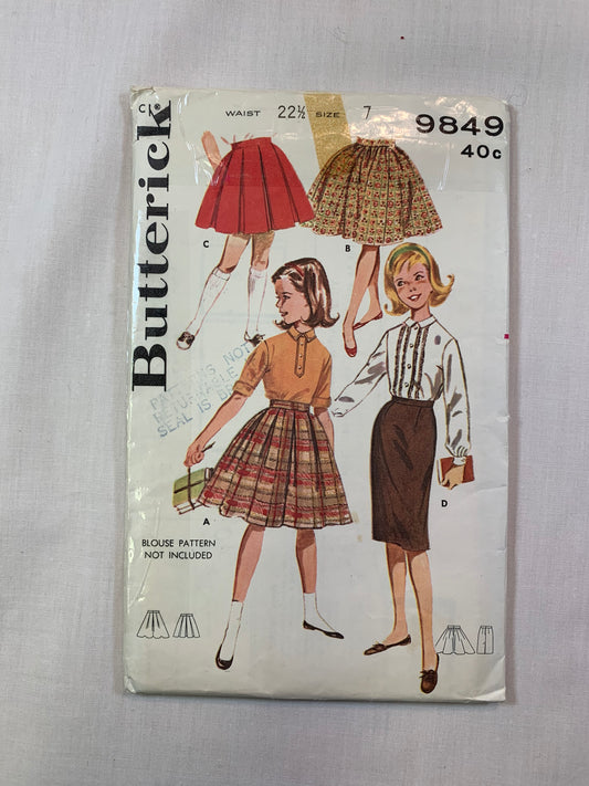 Butterick 9849 Misses' Skirts, Size 7, Cut, Vintage 1970