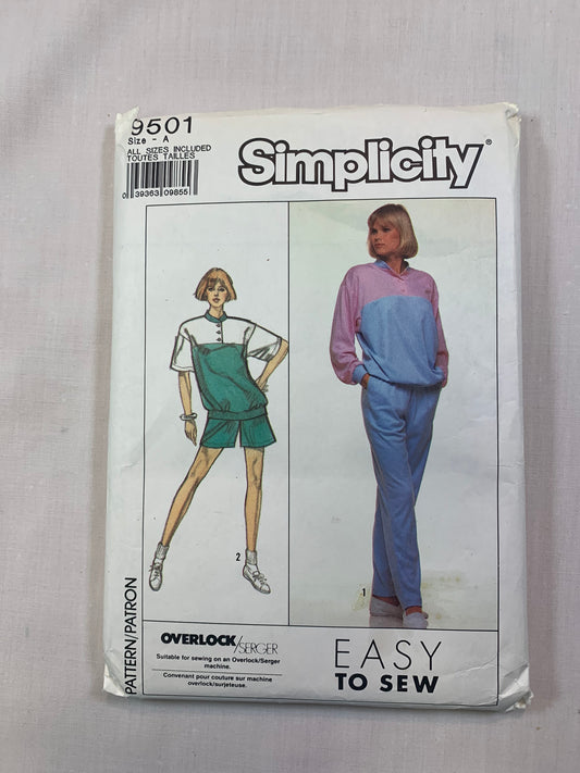 Simplicity 9501 Misses'/Miss Petite Knit Pants, Shorts, Tops, Size 30-42, Cut, Vintage 1989