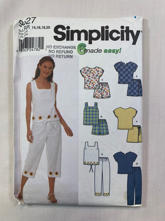 Simplicity 9627 Misses' Pants, Shorts, Top, Skort Size 14-20, Cut, 2001