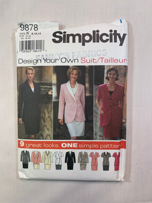 Simplicity 9878 Misses' Suit, Jacket, Skirt, Size 8-12, Uncut, Vintage 1998