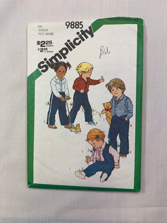 Simplicity 9885 Boys' Girls' Shirt, Top, Pants, Reversible Vest, Size 1/2-1, Cut, Vintage 1980