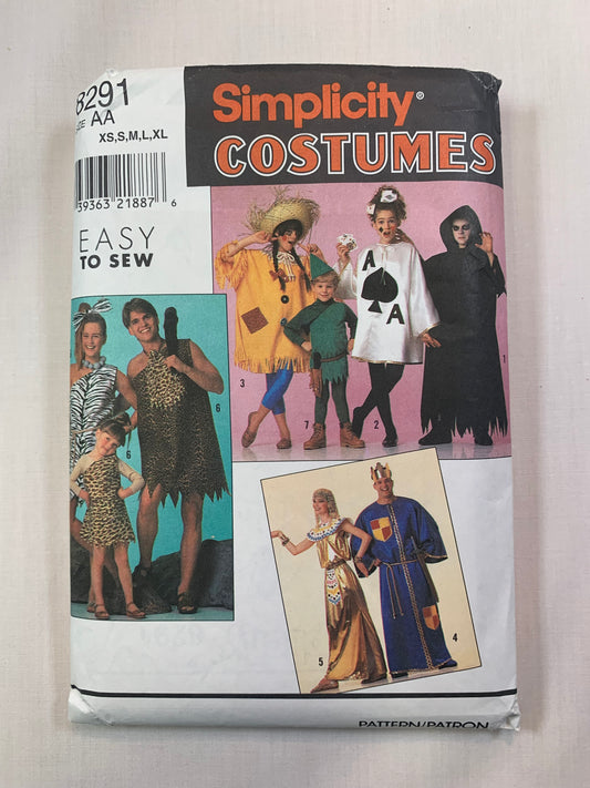 Simplicity Sewing Pattern 8291 Misses' Adult Costumes, Flintstones, Scarecrow, Ace, Robin Hood, Vampire, Cleopatra, King, Size 30-40, Cut, Vintage 1990