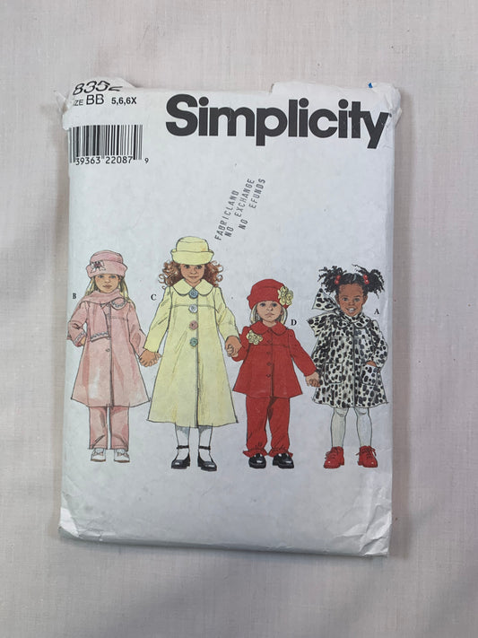 Simplicity 8352 Girls' Pants, Coats, Jacket, Hat, Scarf, Size 5-6X, Cut, Vintage 1998