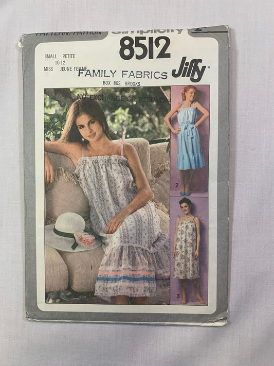 Simplicity 8512 Jiffy Misses' Dress, Size 10-12, Cut, Vintage 1978